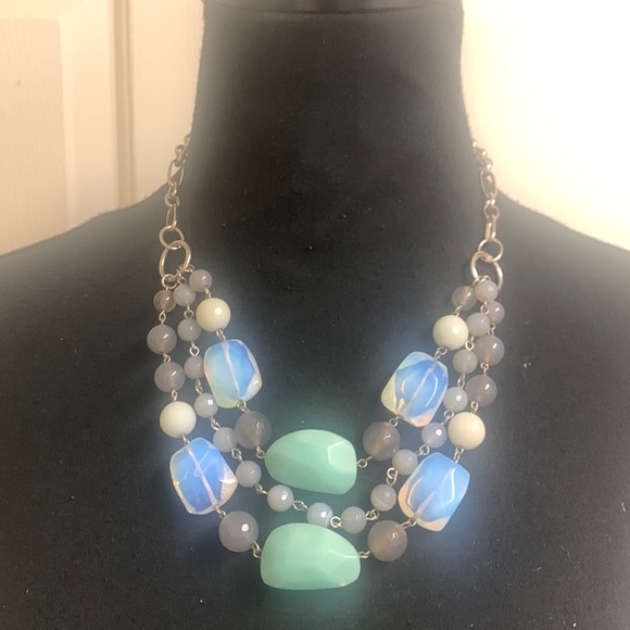 Lia Sophia 3 Strand Stone Necklace with gray pearls, 21” - Picture 1 of 9